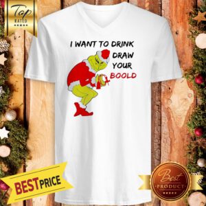 Official Grinch Santa I Want To Drink Draw Your Boold Christmas V-Neck