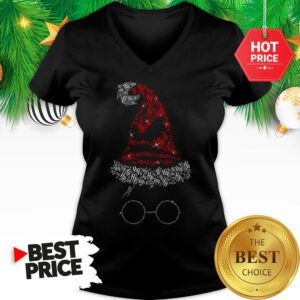 Official Harry Potter Harry Hat Xmas Diamond Christmas Tee V-Neck