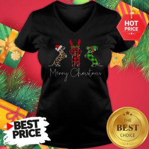 Ofiicial Three Dog Santa Merry Christmas V-Neck