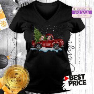 Funny Pitbull Dog Pickup Truck Christmas V-Neck