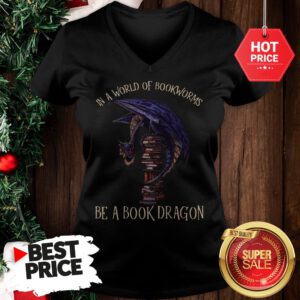 In A World Of Bookworms Be A Book Dragon V-Neck