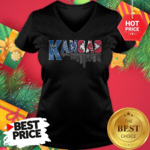 Kansas City Missouri Black Silhouette Skyline Art V-Neck
