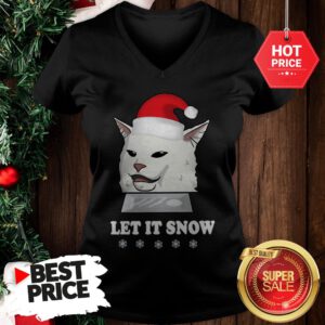 Official Funny Sant Cat Woman Yelling Let It Snow V-Neck