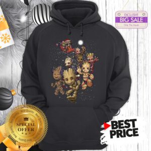 Official Happy Rocket Raccoon Riding Baby Groots Reindeer Christmas Hoodie