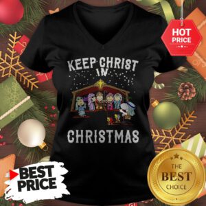 Official Peanuts Characters Keep Christ In Christmas Snoopy Charlie Brown V-neck