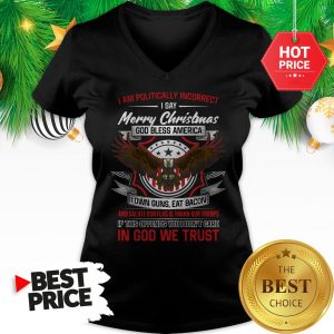 Official Politically Incorrect Merry Christmas God Bless America Eagle I Am V-Neck