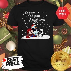 Official Snoopy Charlie Brown Live Well Love Much Laugh Often Christmas Shirt