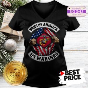 Official Sons Of America US Marines Inside American Flag V-Neck