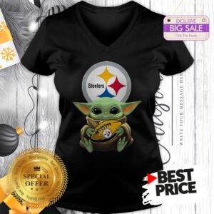 Official Star Wars Football Baby Yoda Hug Pittsburgh Steelers V-Neck