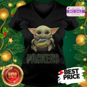 Official Top Baby Yoda Hug Green Bay Packer V-Neck