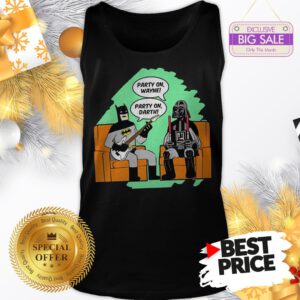 Official Top Mens Batman And Darth Vader Party On Wayne Party On Darth Tank Top