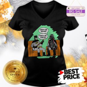Official Top Mens Batman And Darth Vader Party On Wayne Party On Darth V-Neck
