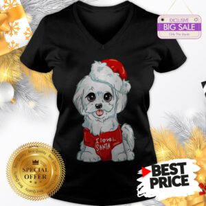 Official Wonderful Nice White Maltese Dog I Love Santa Puppy Dogs Christmas Gift V-Neck