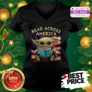 The Pretty Baby Yoda Read Across America Flag V-Neck