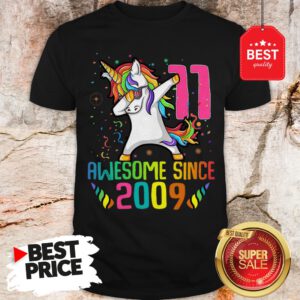 Awesome Since 2009 11 Years Old 11th Birthday Unicorn Dabbing Shirt
