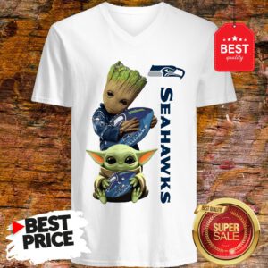 Baby Groot And Baby Yoda Hug Seattle Seahawks Star Wars V-Neck