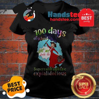 Mary Poppins 100 Days Of School Supercalifragilisticexpialidocious V-Neck