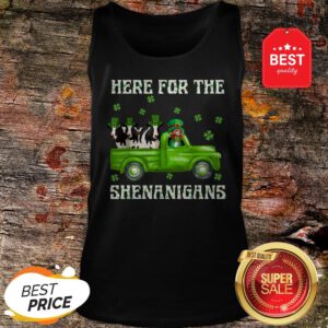 Here For The Shenanigans Leprechaun Cow St Patrick’s Day Tank Top