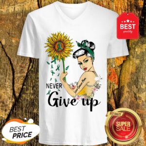 Never Give Up Liver Cancer Mom Cancer Awareness Girl Sunflower V-Neck