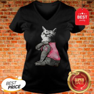 Strong Cat Paws For The Cure Breast Cancer Awareness V-Neck