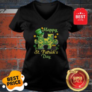 Autism Puzzle Wearing Laprechaun Hat St Patricks Day Gift V-Neck