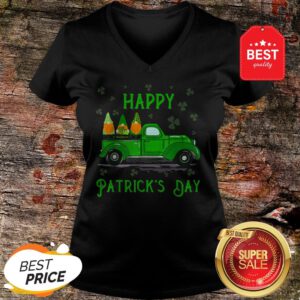 Happy Saint Patrick’s Day Cool Green Gnomes Truck Shamrock V-Neck