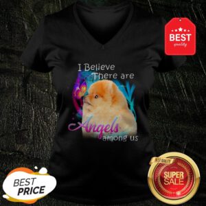 Pomeranian I Believe There Are Angels Among Us V-Neck