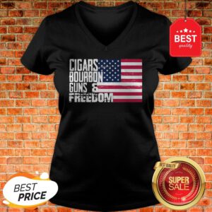 Official Cigars Bourbon Guns Freedom American Flag V-Neck