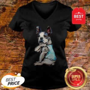 Official Boston Terrier I Love Mom Tattoo V-Neck