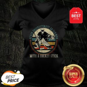 Official Never Underestimate An Old Man With A Hockey Stick Vintage V-Neck