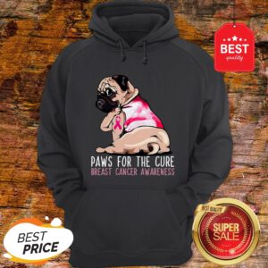 Official Pug Paws For The Cure Breast Cancer Awareness Pink Ribbon Hoodie