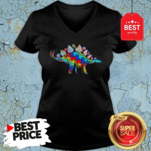 Autism Awareness Stegosaurus Dinosaur V-Neck