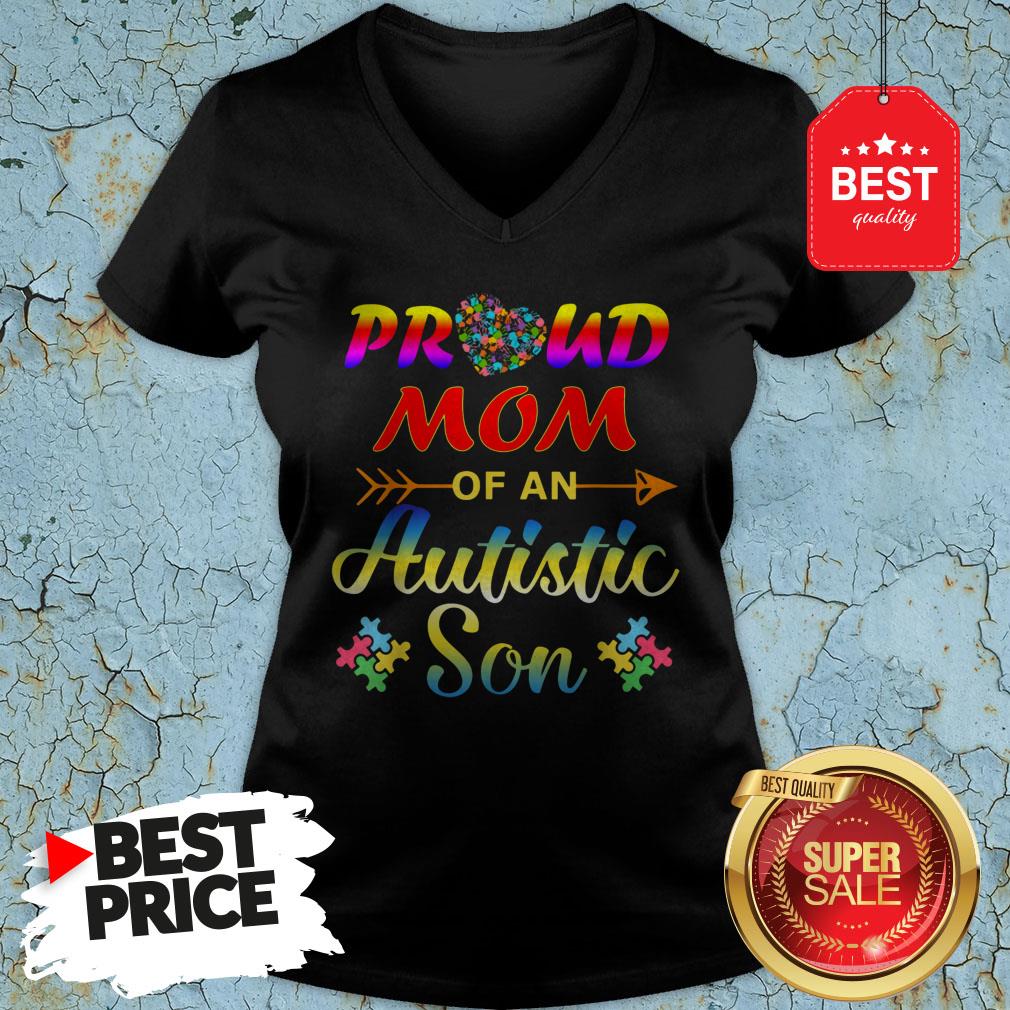 Autism Awareness Tee Proud Mom Autistic Son Funny Gifts V-Neck Autism Awareness Tee Proud Mom Autistic Son Funny Gifts V-Neck