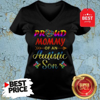 Autism Awareness Tee Proud Mommy Autistic Son Funny Gifts V-Neck