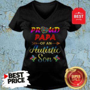 Autism Awareness Tee Proud Papa Autistic Son Funny Gifts V-Neck