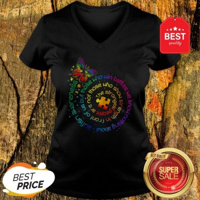 Butterfly Autism Awareness The Strongest People Puzzle Piece V-Neck
