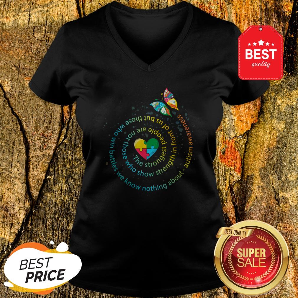 Butterfly Autism The Strongest People Autism Gift V-Neck Butterfly Autism The Strongest People Autism Gift V-Neck