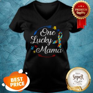 Nice Funny Autism Mom One Lucky Mama Autism Awareness Costume V-Neck