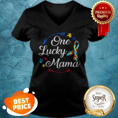 Nice Funny Autism Mom One Lucky Mama Autism Awareness Costume V-Neck