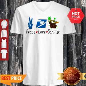Baby Yoda Peace Love Sanitize United States Postal Service V-Neck