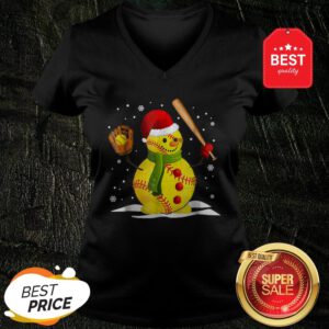 Official Hot Softball Snowman Christmas V-Neck