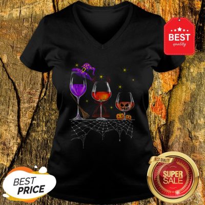 Funny Wine Glass Of Witchcraft Halloween Vintage V-Neck