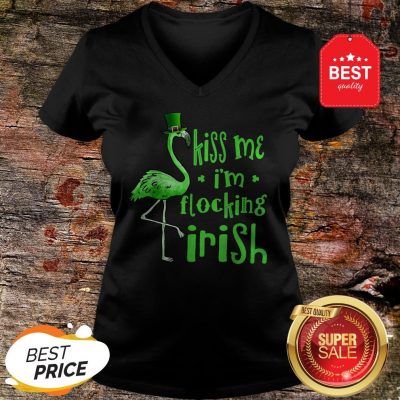Kiss Me I Am Flocking Irish Green Flamingo St Patrick’s Day V-Neck