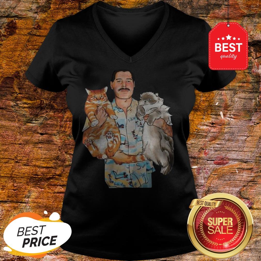 Official Freddie Mercury Hug Cats V-Neck Official Freddie Mercury Hug Cats V-Neck