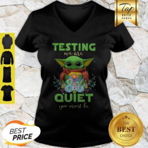 Baby Yoda Hug Book Testing We Are Quiet You Must Be Star Wars V-Neck