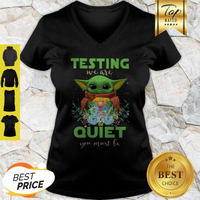 Baby Yoda Hug Book Testing We Are Quiet You Must Be Star Wars V-Neck