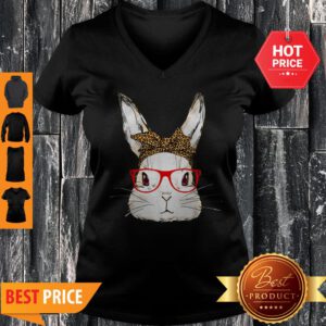 Cute Bunny Mom Leopard Bandana Sunglasses Easter Day V-Neck