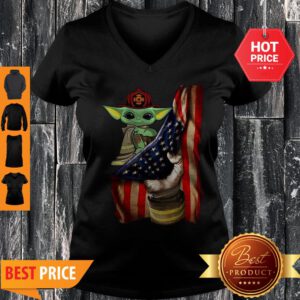 Official American Flag Baby Yoda Tattoo Firefighters V-Neck