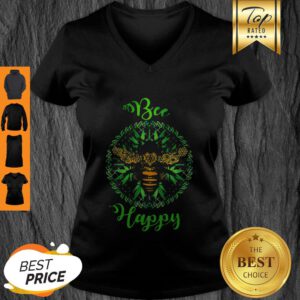 Official Cannabis Weed Marijuana Bee Happy V-Neck