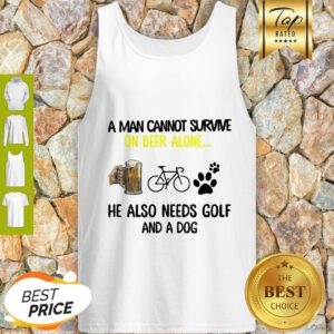 A Man Cannot Survive On Beer Alone He Also Needs Cycling And A Dog Paw Tank Top